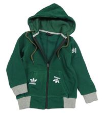 Tmavozeleno-šedá propínací mikina s kapucí a logem Adidas