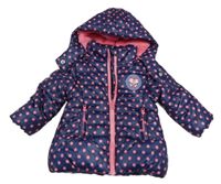 Tmavomodrá šušťáková prešívaná zimná bunda s bodkami a odopínacíá kapucňou Liegelind