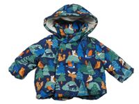 Tmavomodrá šusťáková zimní bunda se zvířátky a odepínací kapucí John Lewis