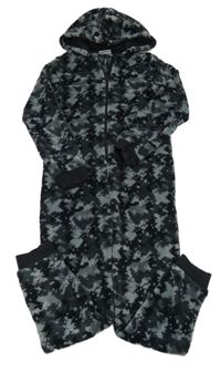 Šedo-černá vzorovaná chlupatá kombinéza s kapucí C&A