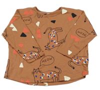 Béžové oversize triko s kočkami 