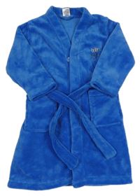 Tmavomodrý chlupatý župan s nápisem Alive