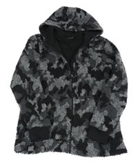 Černo-šedá vzorovaná podšitá huňatá propínací mikina s kapucí George