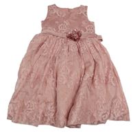 Růžové krajkové květované slavnostní šaty s kytičkou 