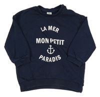 Tmavomodrá mikina s nápisom H&M