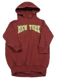 Rezavá mikinová tunika s nápisem a kapucí Next 