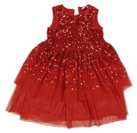 Červené tylové vrstvené šaty s flitry Primark