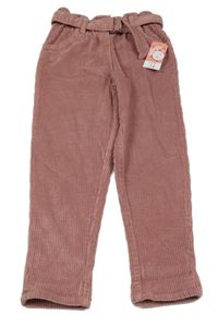Nové - Růžové manšestrové kalhoty s páskem Matalan