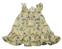 Nové - Béžové plátenné šaty so zvieratkami Tu