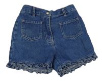 Tmavomodré rifľové kraťasy s volánikmi C&A