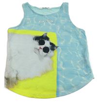 Světlemodro-bielo-limetkový batikovaný crop top s mačičkou H&M