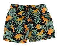 Černé plážové kraťasy s listy a dinosaury H&M