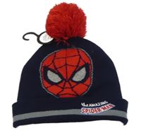 Nové - tmavomodrá čepice se Spider-manem a šedým pruhem a bambulí PRIMARK