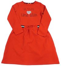 Červené vzorované šaty s nápisy a stříbrným srdíčkem GÉMO