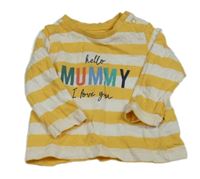 Světleoranžovo-bílé pruhované triko s nápisy Matalan