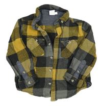 Tmavošedo/žluto-sivá kockovaná flanelová košeľa zn. miniclub