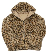 Světlehnědo-hnědo-černá vzorovaná kožešinová podšitá bunda s kapucí St. Bernard