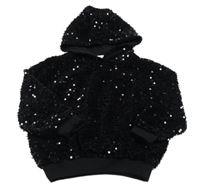 Čierna zamatová flitrová podšitá oversize mikina s kapucňou Next