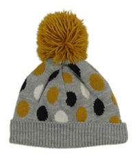 Šedá puntíkatá melírovaná pletená čepice s bambulí Nutmeg