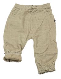 Béžové melírované manšestrové podšité turecké kalhoty se srdíčkem a mašlí a volánky Topomini