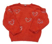 Červený chlpatý sveter s lízátky z flitrů Tu