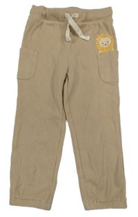 Béžové rebrované cargo tepláky so s levíkom  in extenso