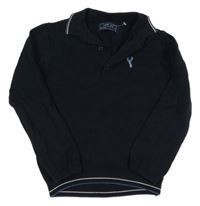 Tmavomodrý vzorovaný sveter s výšivkou a pruhmi a golierikom Next