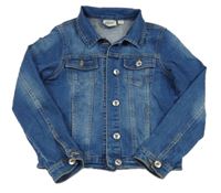 Modrá tepláková rifľová crop bunda s golierikom alive