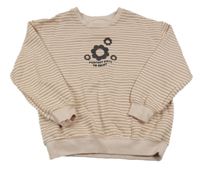 Pudrovo-hnědá pruhovaná mikina s květy a nápisy ZARA