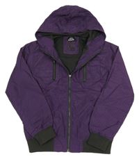 Tmavofialovo-čierna pruhovaná šušťáková jarná bunda s kapucňou DOGNOSE