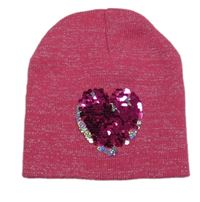 Tmavorůžovo-stříbrná melírovaná čepice se srdíčkem z překlápěcích flitrů Kiki&Koko