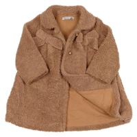 Svetlohnedý huňatý podšitý kabát s mašľami a golierikom Visara