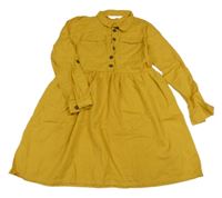 Okrové plátenné šaty s golierikom H&M