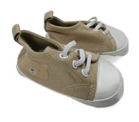 Nové - světlehnědo-bílé textilno/koženkové capáčky s medvídkem vel. 18