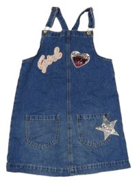 Modré rifľové šaty s nápisom a srdiečkom a hviezdičkami s flitrami George