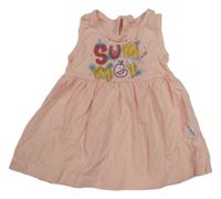 Broskvové šaty s nápisy s ovociem a jahůdkou a melónom