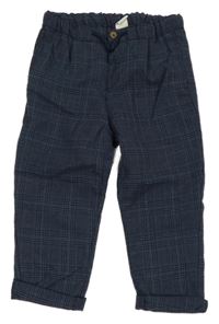 Tmavomodro-modré kostkované vzorované slavnostní kalhoty H&M