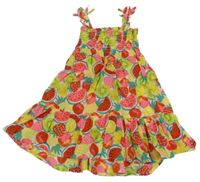 Nové - bielo-farebné letné šaty s ovociem a jahůdkami a melónmi PRIMARK