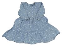 Světlemodré lehké riflové šaty s květy Topolino