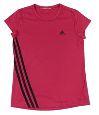 Malinové športové tričko s pruhmi a logom Adidas
