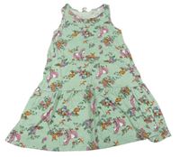 Svetlozelené kvetované bavlnené šaty s jednorožcami H&M
