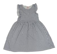 Bielo-tmavomodré pruhované bavlnené šaty s volánikmi H&M