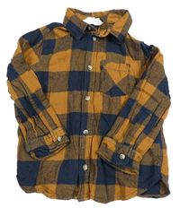 Hnědo-tmavomodrá kostkovaná košile H&M