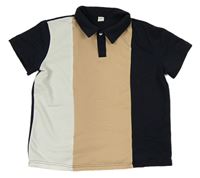 Béžovo-tmavomodro-biele polo tričko Shein