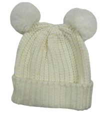 Smetanová pletená čepice s bambulemi Mothercare