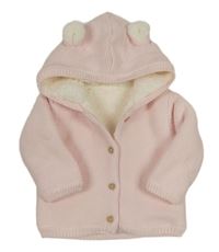 Růžový zateplený propínací svetr s kapucí s oušky Matalan