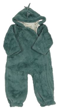 Zelená chlupatá zateplená kombinéza s kapucí s ostny Tu