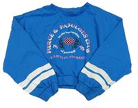 Modrá crop mikina so srdcem a nápisom Studio