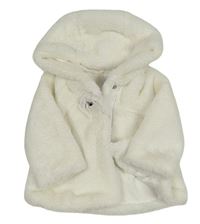 Biela kožušinová podšitá bunda s mašlou a kapucňou Mayoral