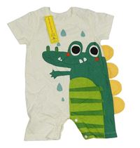 Nové - Smetanovo-zelený bavlnený kraťasový overal s krokodílom